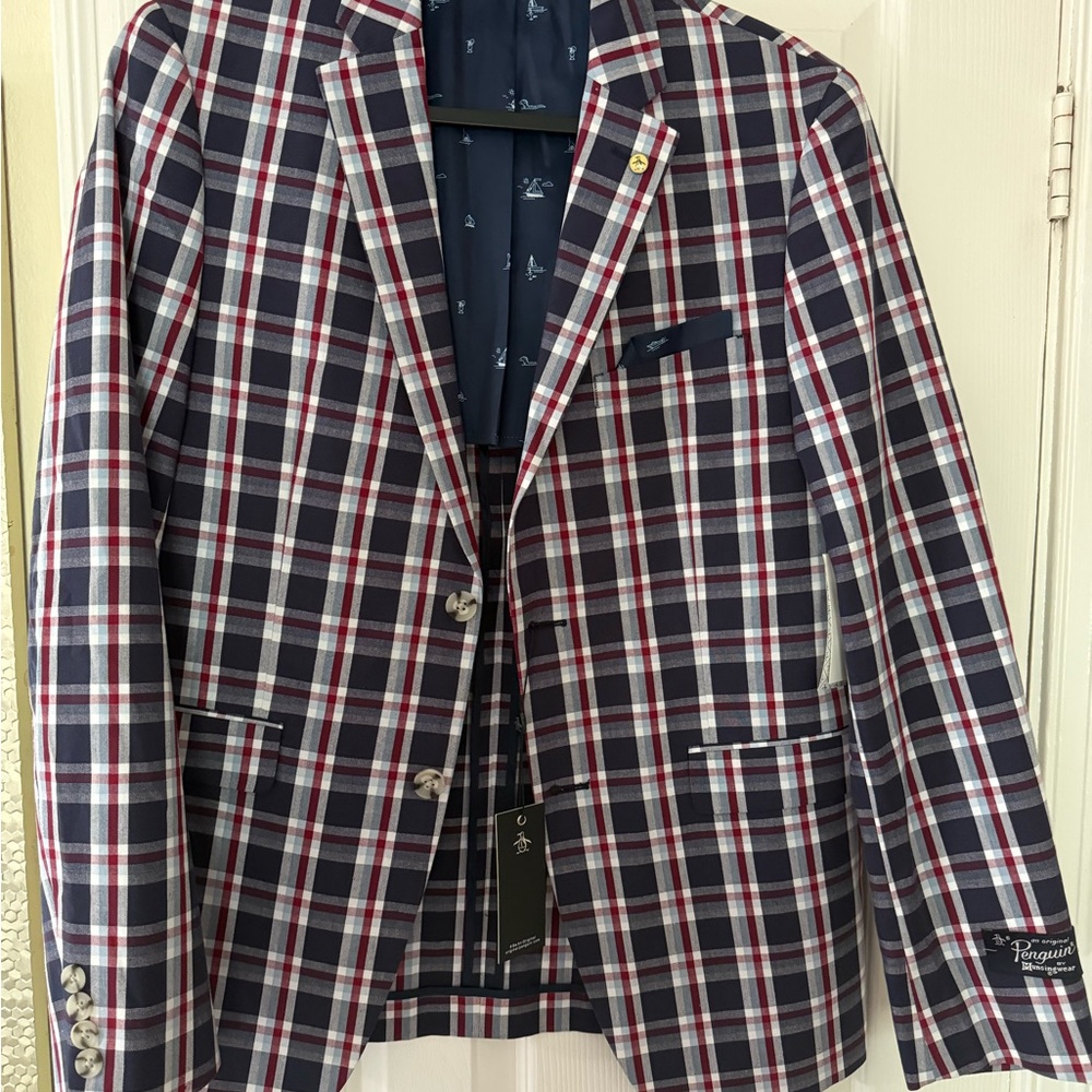 Original Penguin Blue and Red Sport Coat Tartan Design